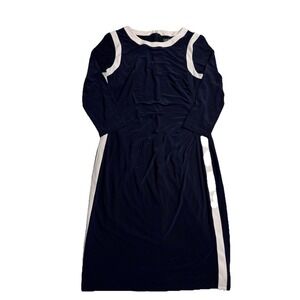 Lauren Ralph Lauren Women's 12 Dress Color Block Navy 3/4 Sleeve Ruched Nautical